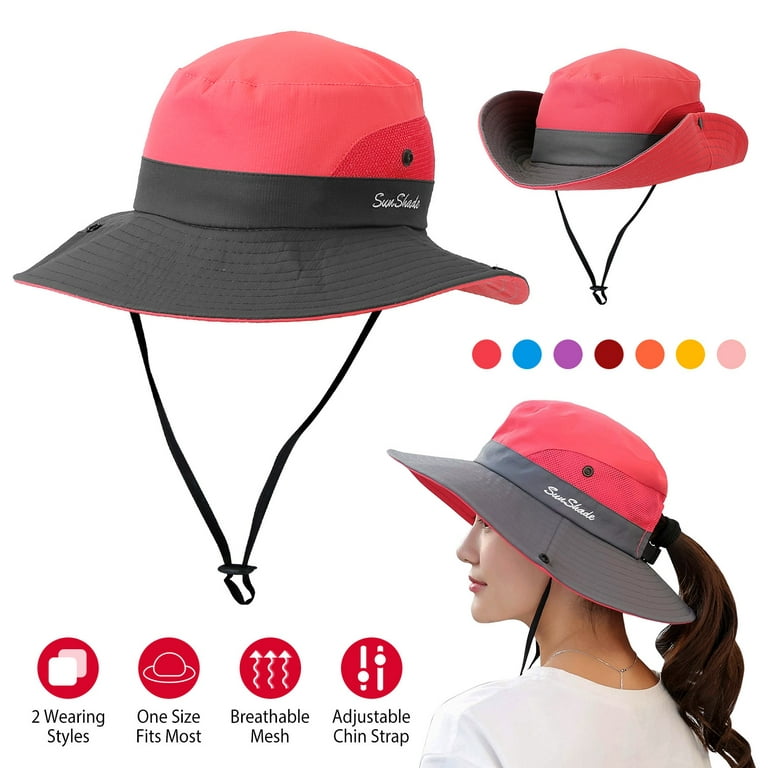 iMounTEK Women Summer Sun Bucket Hats, Foldable UV Protection Cotton Cap, Wide  Brim Floppy Cap, Packable Ponytail Mesh Travel Hat For Beach Fishing  Camping Travel Outdoor 