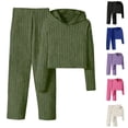thumbnail image 5 of EnJoCho Girls 2 Pieces Outfits Ribbed Knit Hoodies Flare Pants Sweatshirts Sweatpants Kids 𝖳racksuits 8-14 Years Casual Set Comfy Loung𝖾 𝖠thletic Teenager, 5 of 5
