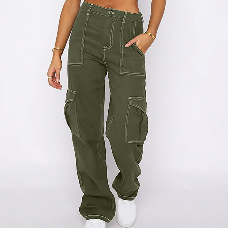High Waisted Jeans for Women Cargo Pants Straight Baggy Trousers Womens  Streetwear Solid Color Pants Teen Girls Trendy Stuff