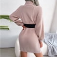 thumbnail image 6 of Sweater Womens Midi Dress Casual Long Sleeve Solid Knit Turtleneck Long Puff Sleeve Bodycon Dress, 6 of 8