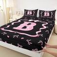 thumbnail image 4 of Erosebridal Black Pink Bow Bed Sheets for Girls, Cartoon Letter B King Sheets, 4 Pieces, 4 of 5