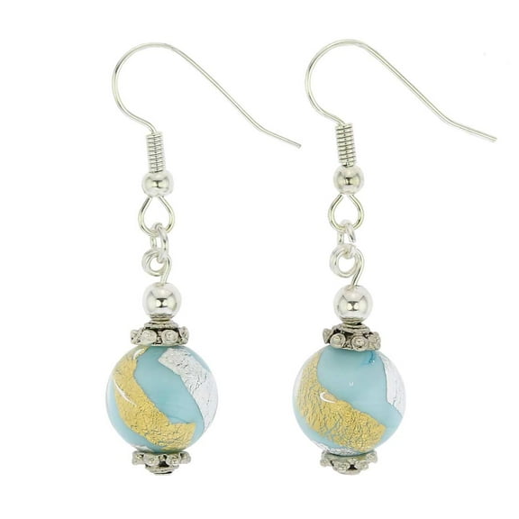 GlassOfVenice Murano Glass Antico Tesoro Balls Earrings - Turquoise Gold and Silver