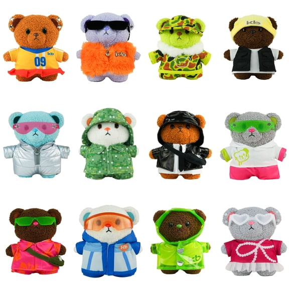KidbearID Series 1 Streetwear Bears, Weighted Stand-Up Collectible Plush, Interchangeable Outfits, 12 to Collect, Ages 3