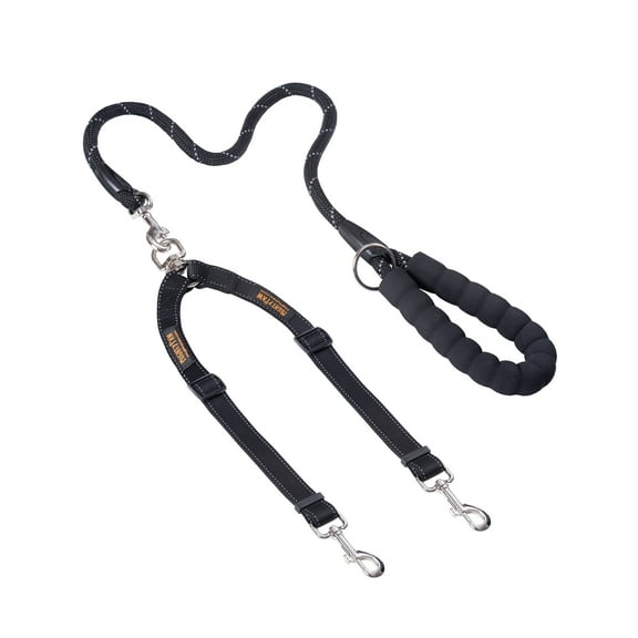 Mighty Paw Double Dog Leash | Dual Pet Leash with Soft, Padded Rope Handle, and Tangle-Free 360° Swivel Hook. Adjustable Length for Small or Large Dogs. Weather-Resistant Climbers’ Rope Leash