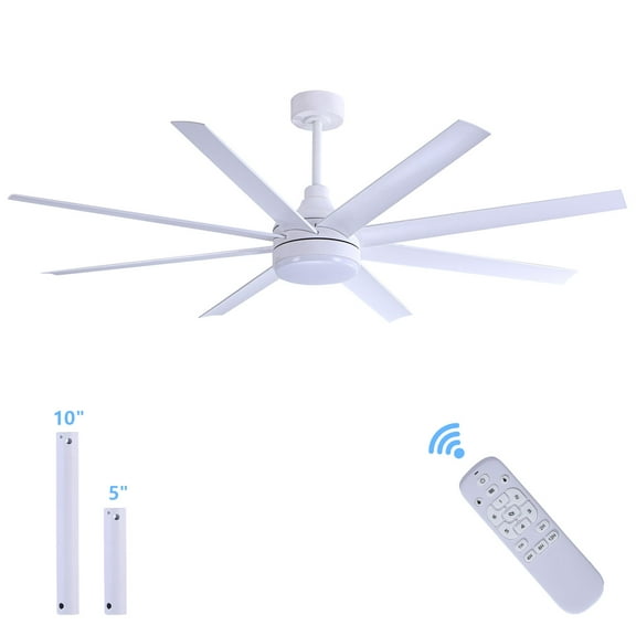 Modern Ceiling Fans with Lights Remote Control White 65 Inch Led Ceiling Fan Lights for Bedroom with Quiet DC Motor and 3 Color Temperature