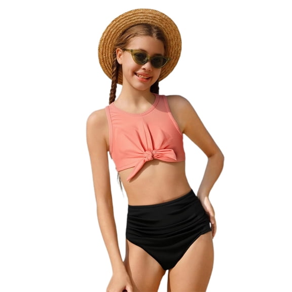 lnmuld Girls Youth Teen Fashionable 2 Piece Bikini - Beach Sport Swimwear Color:Pink,Size:13-14 Years