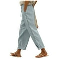 thumbnail image 2 of Leesechin Womens Wide Leg Linen Pants High Waisted Drawstring 100% Linen Flowy Crop Trousers with Pockets, 2 of 7