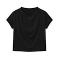thumbnail image 5 of ClodeEU Women's Ruched Mock Neck Short Sleeve T-Shirt,Slim Fit Crew Neck Tee Black,Women's Plus L, 5 of 6
