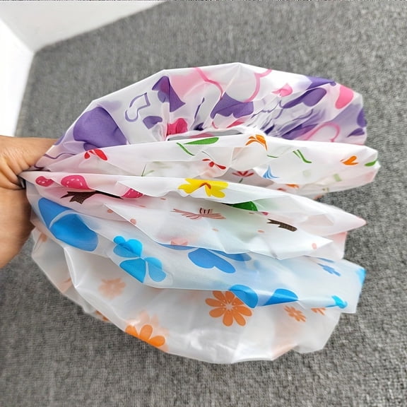 4-Pack Reusable Waterproof Shower Caps for Women & Kids, Adjustable Elastic Bath Hair Covers, Washable Travel & Home Hair Protection