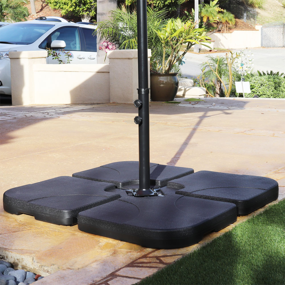 Abble 130 lbs Outdoor Cantilever Umbrella Base, 4-Piece Square Offset Umbrella Stand Plate Set,  Water and Sand Fillable, HDPE in Black