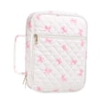 thumbnail image 2 of Neceser acolchado para maquillaje, neceser de viaje, práctico y moderno para mujer con bolsillo con cremallera. Lazo rosa, 2 of 9