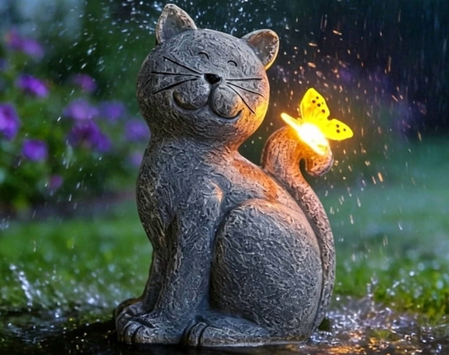 Eespoir Solar-powered Cat Outdoor Statues for Garden, Outdoor Waterproof Figurine for Yard Art Lawn Ornaments Porch Patio Balcony Home House for Grandma Mom Women