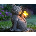 thumbnail image 4 of Solar Cat Garden Statue, Waterproof Outdoor Figurine with Glowing Butterfly, Faux Stone Resin Kitty Sculpture for Yard, Patio & Lawn Decor, Unique Mothers Day & Birthday Gift, 4 of 6
