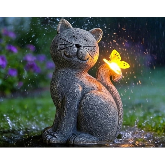 Solar Cat Garden Statue,Outdoor Weatherproof Resin Animals Figurine with Warm Glow Solar Light Garden Ornament for Yard Patio Pathway Porch Balcony Gifts for Mom Grandma