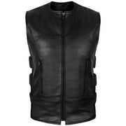 ARD CHAMPS? Men's Swat Tactical Motorcycle Biker Leather Vest with Side Adjustments Color Black, Size XL