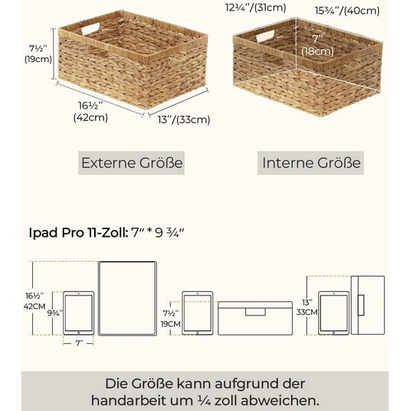 Large Wicker Baskets for Organizing, Handwoven Water Hyacinth Storage Basket with Handles