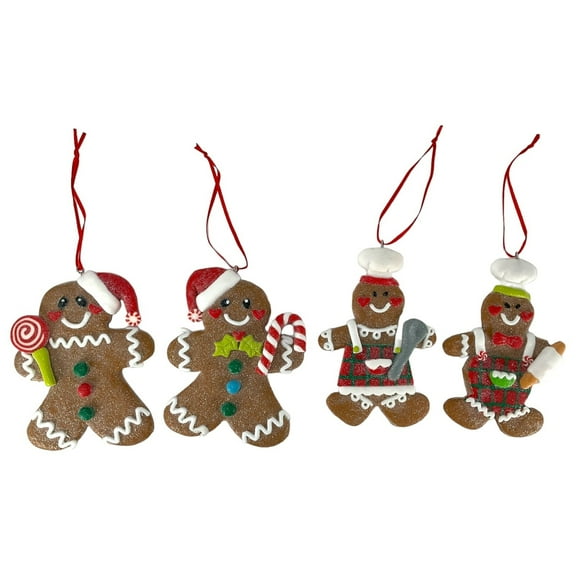 Holiday Clay Gingerbread Man Christmas Ornaments 4 Piece Set 4.5 Inch