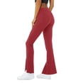 thumbnail image 2 of Langwyqu Solid Color Middle Waist Women Low Cut Casual Pants Split V Shape Flare Leg Long Trousers, 2 of 5