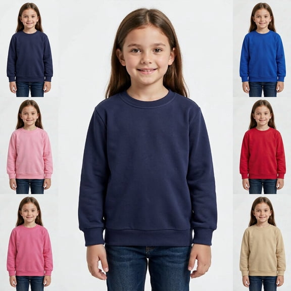 Mitankcoo Long Sleeve Tops for Girls Crew Neck Solid Sweatshirt Multi-color Casual Daily Kid Pullover