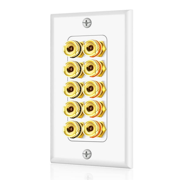 Home Theater Speaker Wall Plate Outlet 5 Speaker Sound Audio Distribution Panel Gold Plated Copper Banana Plug Binding Post Connector Insert Jack Coupler 5 Pair Single Gang White Walmart Com Walmart Com