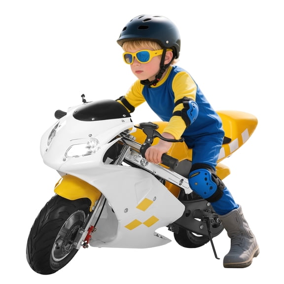  Happydeer 49cc Kids Dirt Bike, Mini Motorcycle, 2-Stroke Gas Powered Off Road Trail Bike, Dual Disc Brakes and Hydraulic Shock Absorption, Max Speed 20Mph, Dual Headlights