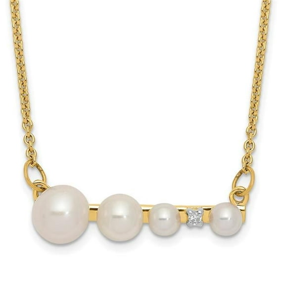 Primal Gold 14 Karat Yellow Gold White Round Freshwater Cultured Graduated Pearl Diamond Necklace