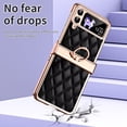 thumbnail image 7 of MonsDirect for 6.7 inch Samsung Galaxy Z Flip 4 5G 2022 Case, Hinge Protection Plating Frame Hard PC Shell Diamond PU Leather Cover Shockproof with Finger Ring Stand Holder for Galaxy Z Flip 4, Black, 7 of 7