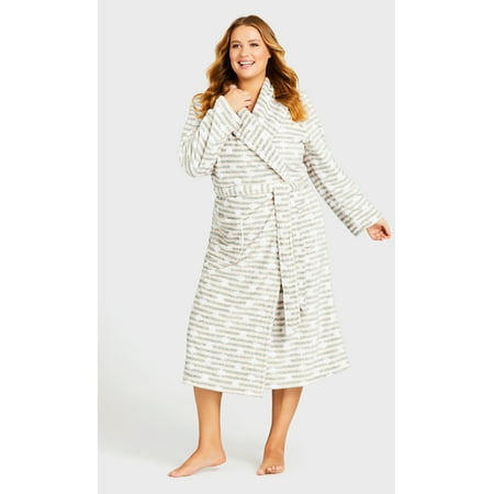 

Avenue Women s Plus Size Snowflake Robe Lapel Drape Neck Full-Length Sleeves