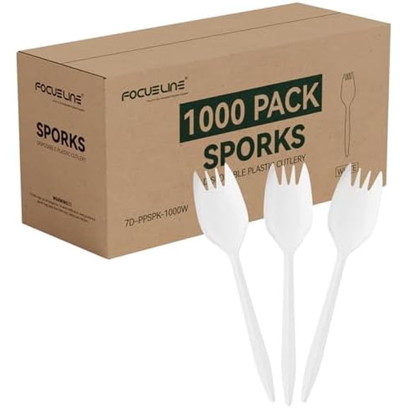 1000 Count White Plastic Sporks, Disposable Sporks Bulk, Heat Resistant Disposable for Take out Restaurants, Family Gatherings, Outdoor Activities