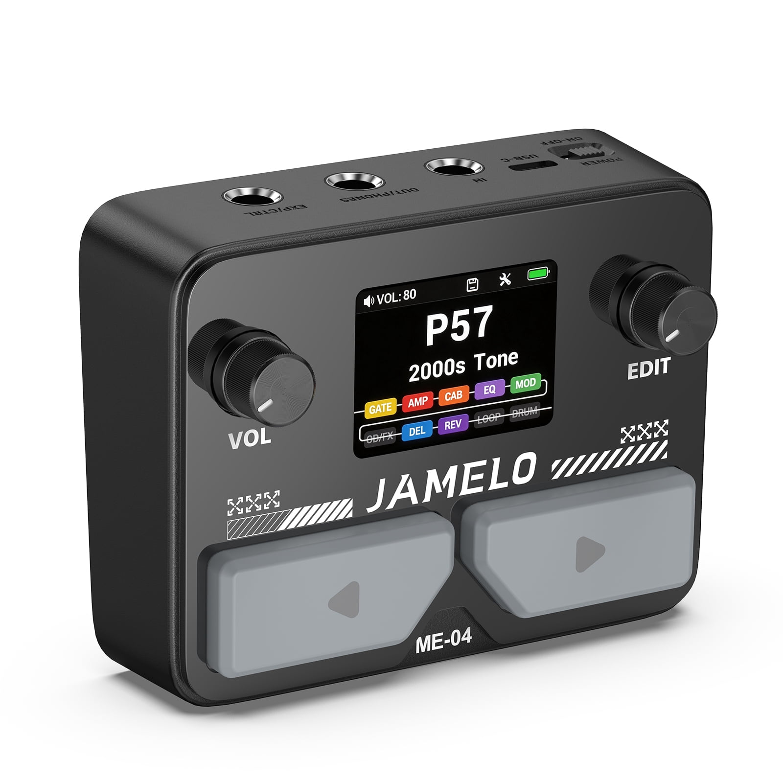 JAMELO Portable Pocket Multi Effects Pedal, 100+ Built-in Guitar/Bass/Acoustic Effects, Amp Modeling, IR Cabinets Simulation, Stereo OTG USB Audio Interface, Rechargeable Guitar Pedal