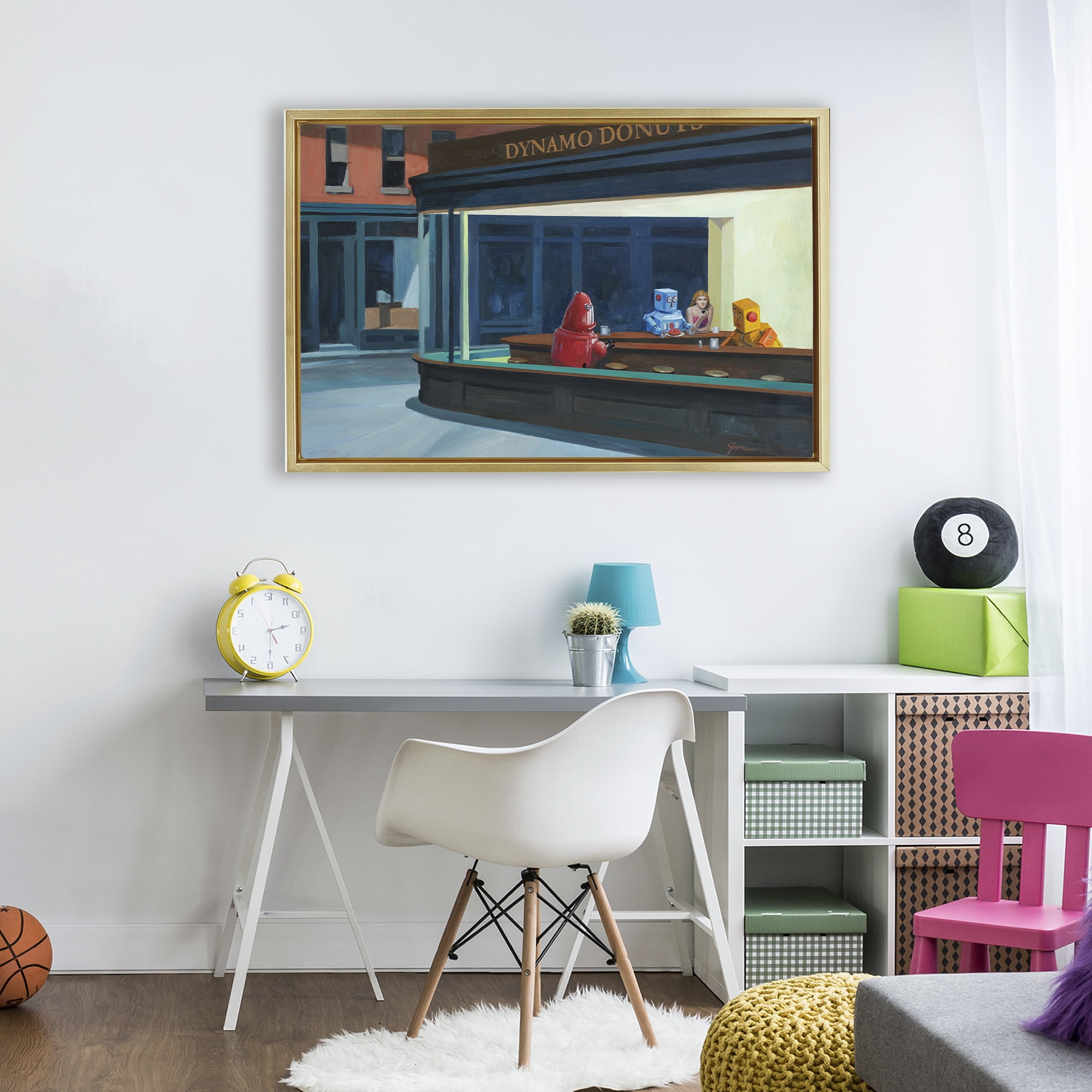 Stupell Industries Robots in Donut Shop Gold Framed Floater Canvas Wall Art, design by Eric Joyner