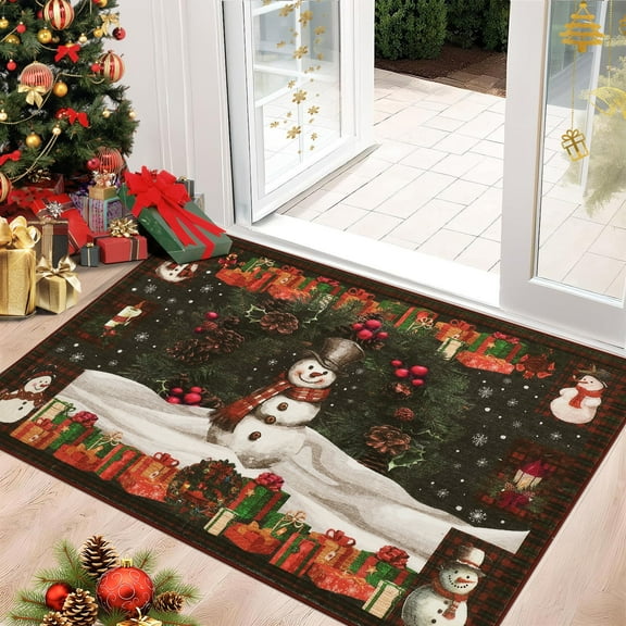 Christmas Snowman Washable Non Slip Area Rug Christmas Decorations Runner Rugs Low Pile Throw Rug Carpet for Living Room, Kitchen, Bedroom,Office