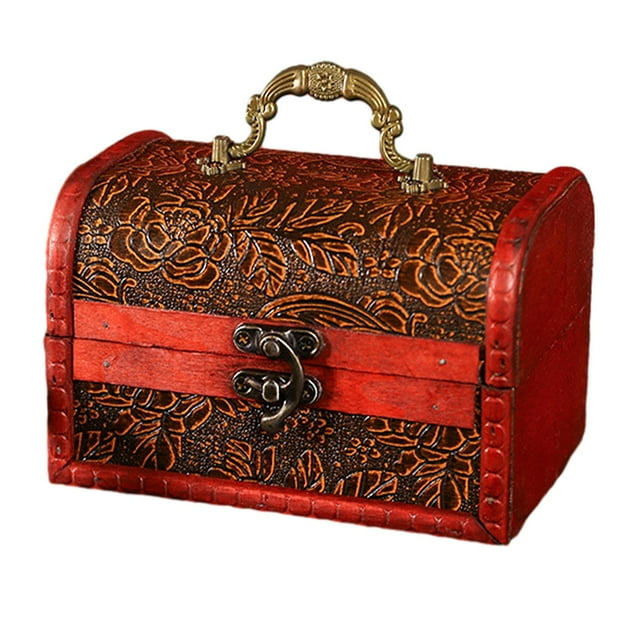 Wood Treasure Chest Keepsake Box Jewelry Box Organizer for Kids Prizes Classroom A