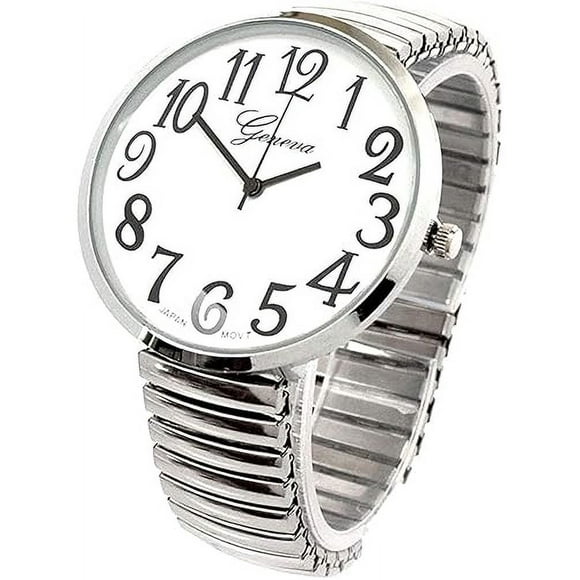 Blekon Collections Silver Super Large White Face Case Size 43mm EXTRA LARGE Stretch Band Japanese Movement PC21J Fashion Watch