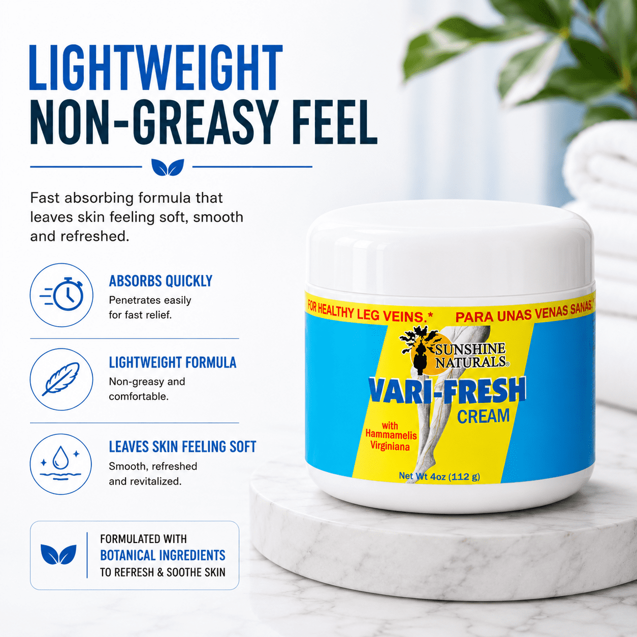Sunshine Naturals Vari-Fresh Varicose Vein Cream with Witch Hazel