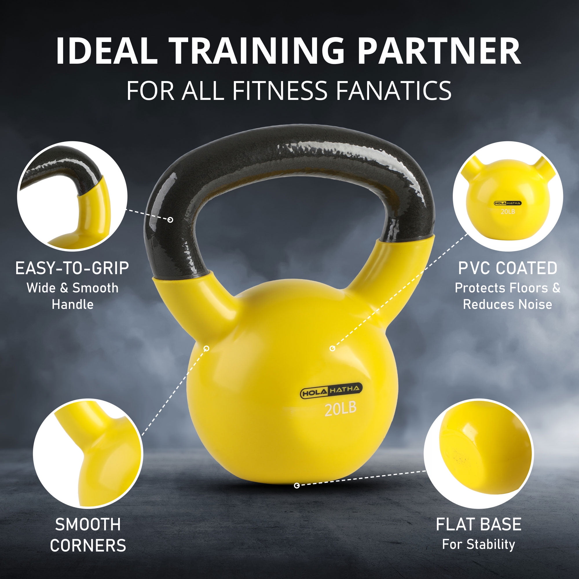 HolaHatha 20 Pound Solid Cast Iron Workout Kettlebell for Strength Training Walmart