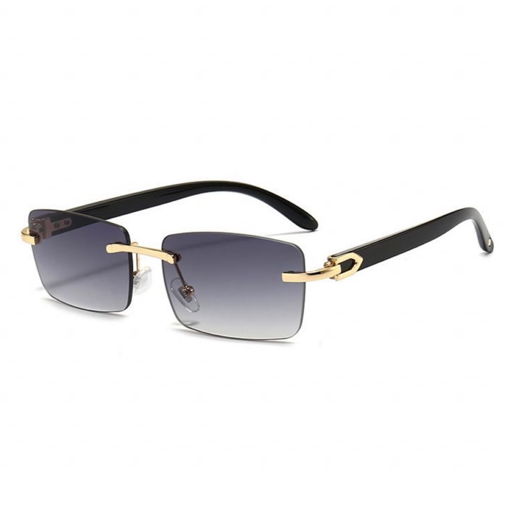 Brown Tint Rimless Y2k Women Rectangle Flame Metal Retro  display picture 1