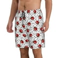 Adobk Red Ladybugs On Black Dotted Print Men's Swim Trunks Hawaiian