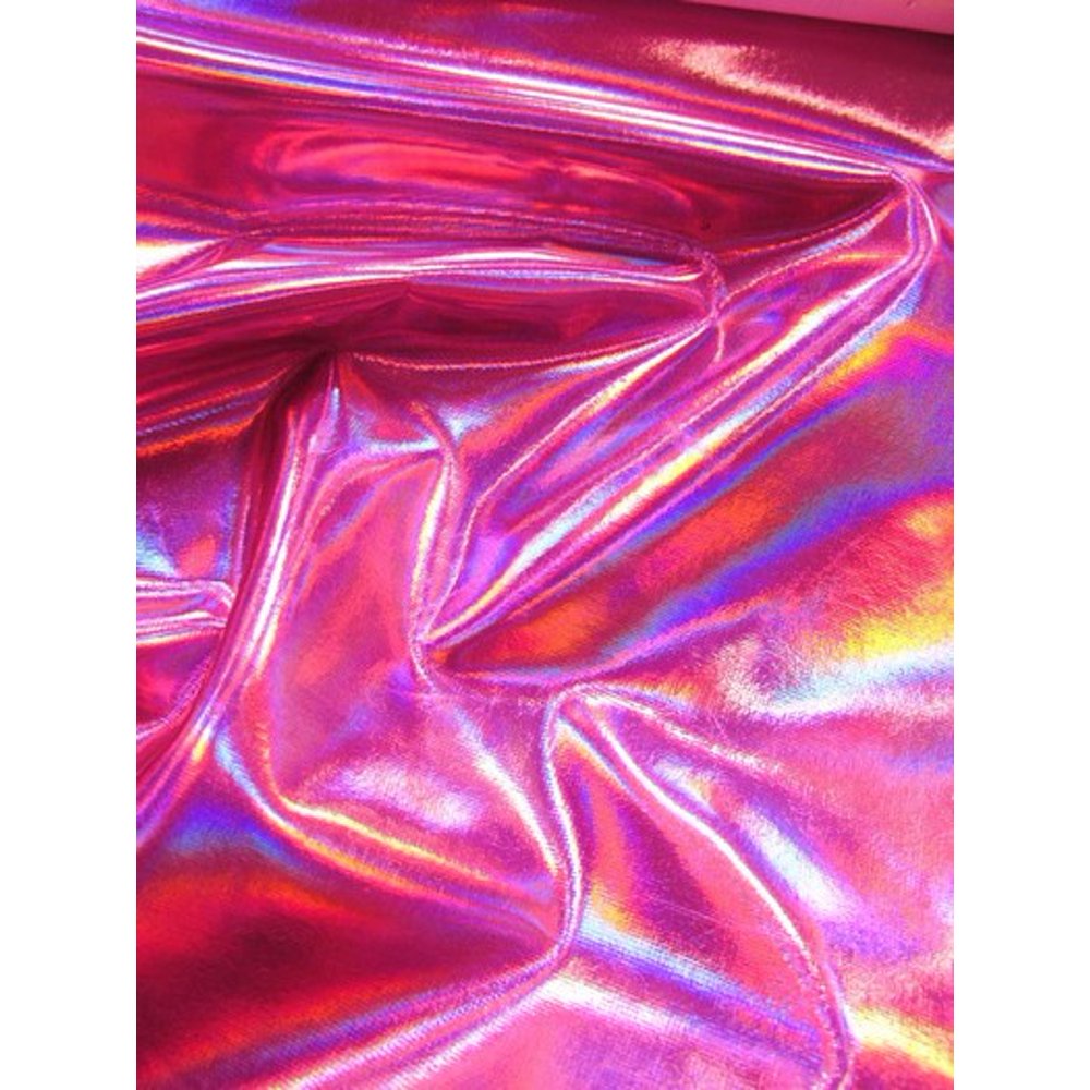 Ultra Holographic Glossy Patent Spandex Vinyl Fabric / Fuchsia / Sold