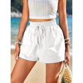 thumbnail image 4 of Linen Shorts for Women Summer Casual High Waisted Wide Leg Drawstring Beach Loose Shorts Comfy Fashion Outfits White XXL, 4 of 7
