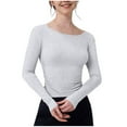 thumbnail image 2 of Aobny Gray Women's Tshirt Slim Basic Shirt Crew Neck Long Sleeve Women's Blouses,M, 2 of 5