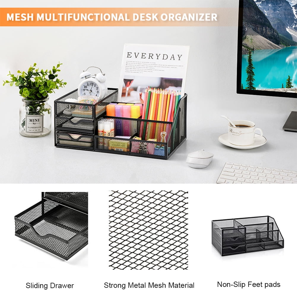 Marbrasse Mesh Desk Organizer with Drawers,, Office Desktop Organization for Office Supplies,（1Pack）