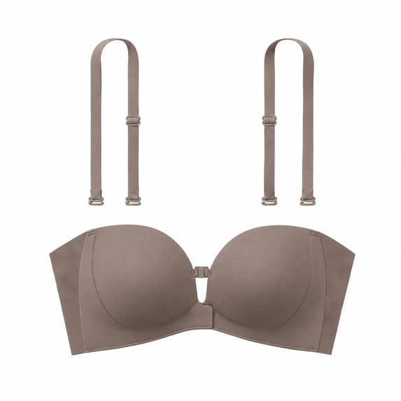 Strapless Push up Bra, JIANLAI Strapless Convertible Push Up Bra, Removable Strap Underwire Support Bra, Non Slip Deep Plunge Everyday & Formal Bra