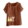 thumbnail image 4 of EQWLJWE Summer Womens Easter Print Tops Loose Solid Color Short Sleeve Crew Neck Lightweight Shirts Plus Size Casual Blouse Outwear Coffee(S-5Xl), 4 of 5