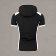 thumbnail image 5 of Ceisia Men's Solid Color Contrast Waffle Knit Drawstring Short Sleeve Hoodie Casual Athletic Gym Training Top Black M Gifts for Father, 5 of 7