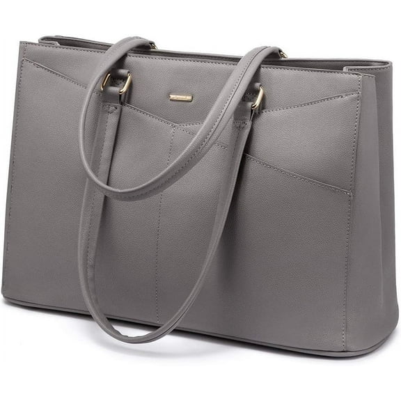RKXQT Laptop Tote Bag for Women 15.6 Inch Waterproof Leather Computer Bags Women Business Office Work Bag Briefcase Grey