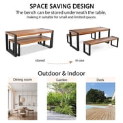 3-Piece Outdoor Dining Table Set, Acacia Wood Patio Dining Set with 2 Benches, Natural