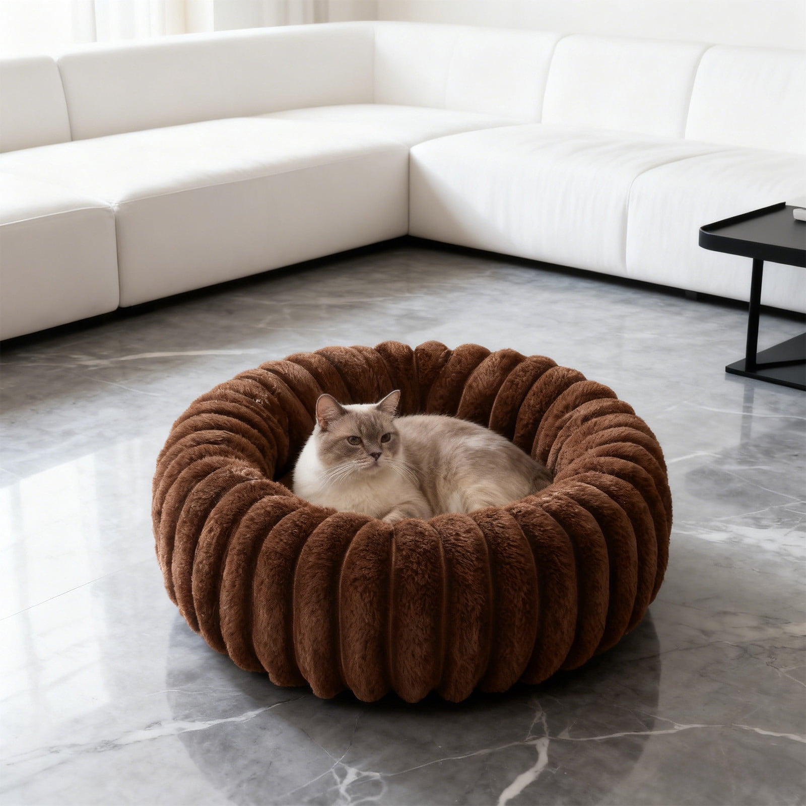 Uutvery 60cm Rabbit Plush Pet Bed, Extra Large Warm Cat Bed for Medium Dogs, Enclosed Plush Pet Kennel with Supportive Filling, 23.62x23.62 Inch