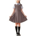 thumbnail image 2 of Spazoro Girls School Uniform Sets, Spring Summer 3PC Short Sleeve Shirts+ Dress+ Necktie Solid Collar Outfit Sets for Kids Gray Size 9-10 T, 2 of 6