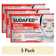 (3 pack) Sudafed PE Sinus Pressure + Pain Relief Decongestant Tablets, 24 Count